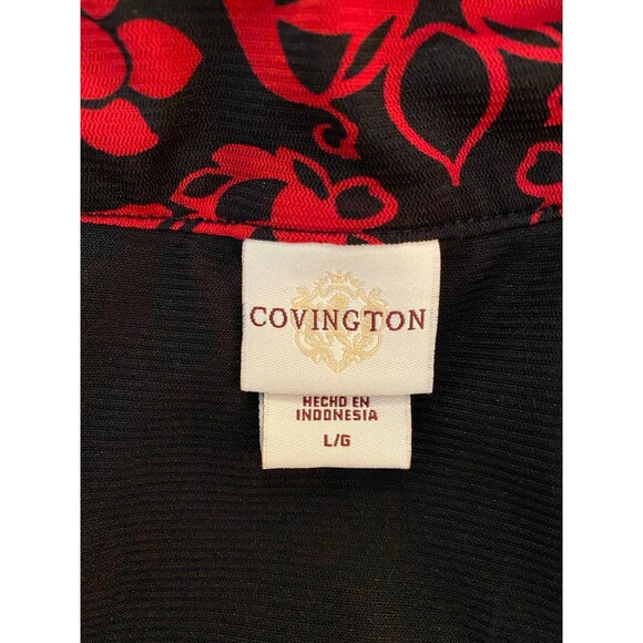 Covington Womens Blouse Size Large Red Black Embellished Neckline Dressy Flowy - Picture 10 of 11